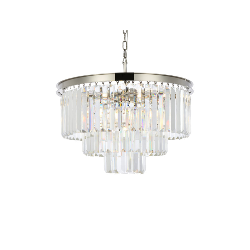 Lustre à niveaux unique 9 lumières Yazmin, Transparent, Nickel poli