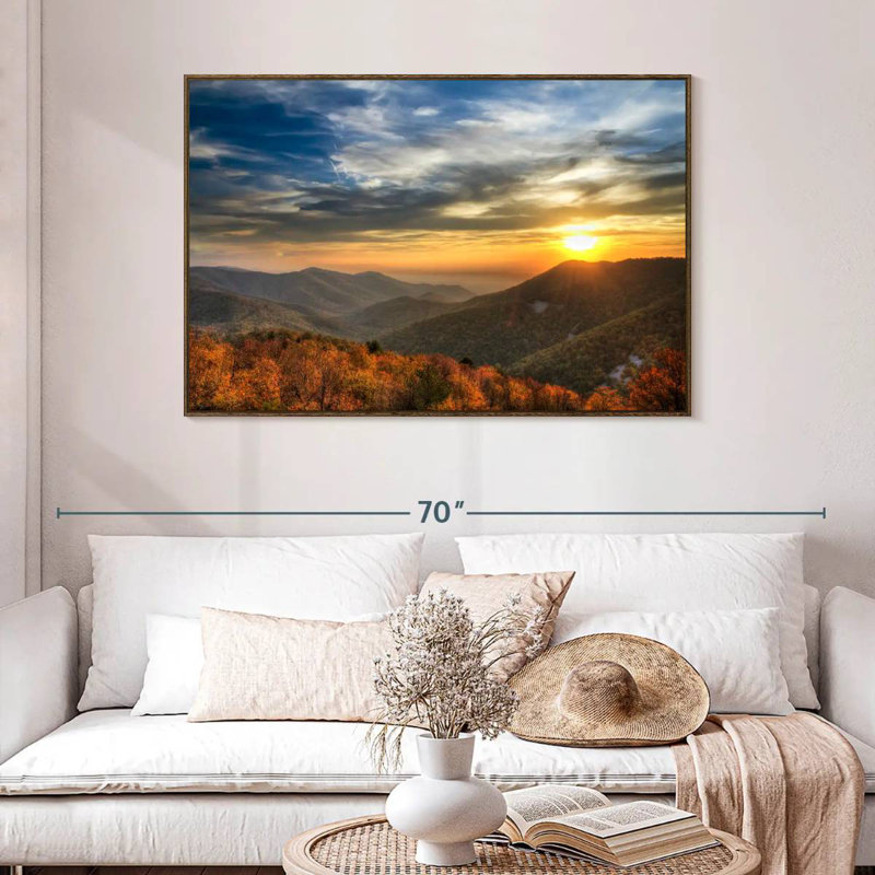 Shenandoah Sundown, 46 po x 31 po, Cadre flottant en noyer