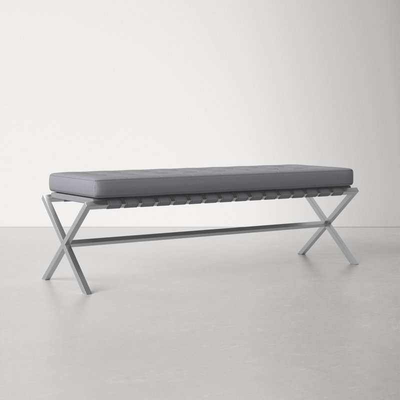Canton 56" Vegan Leather Bench, Gray/Brushed Stainless Steel Base