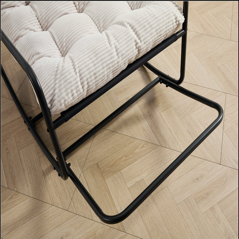 Chaise berçante d'extérieur, coussin confortable, avec coussin épais et doux, pour le salon, la chambre à coucher, la salle de lecture, structure noire avec coussin blanc