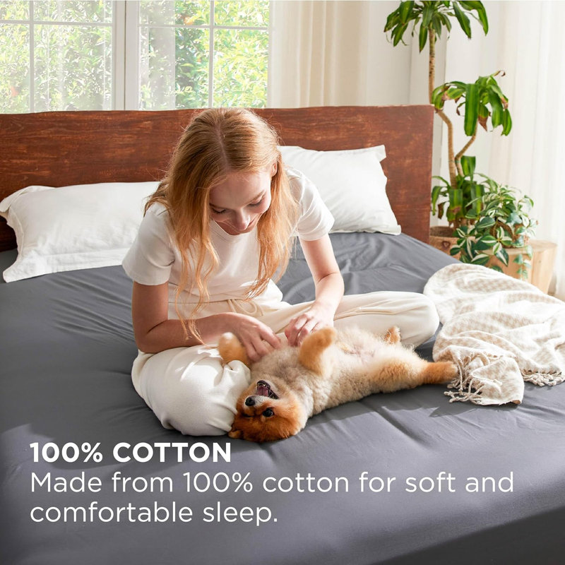 Bedsure Cotton Fitted Sheet, Full Fitted Sheet, Dark Grey