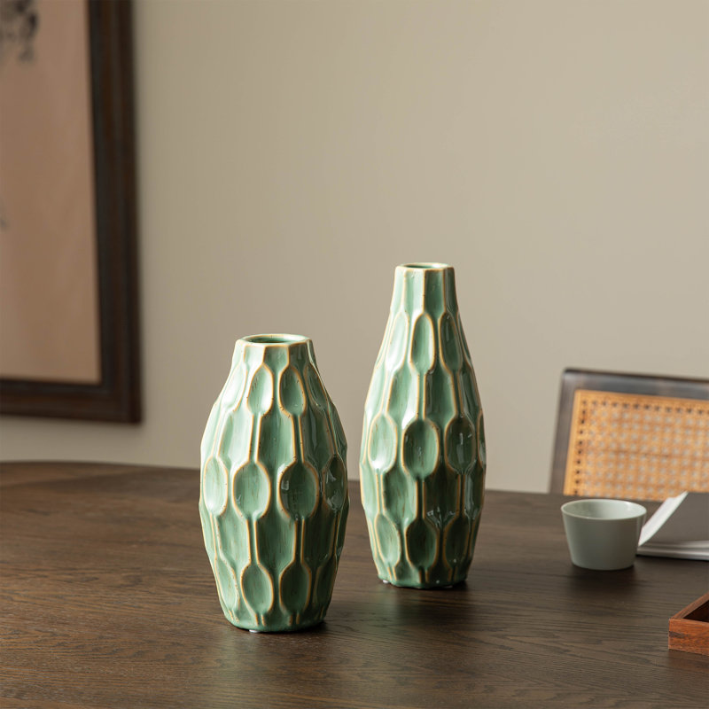 Modern Geometric Green Ceramic Table Vases
