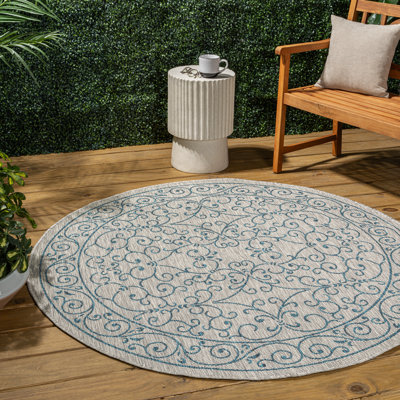 Tapis d'intérieur / extérieur gris / bleu sarcelle texturé Hagerman