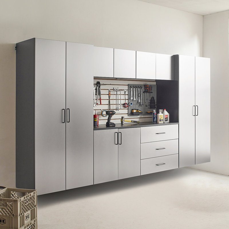 Armoire de rangement murale de style contemporain, 32,14 po Large, 80,63 po de hauteur, 21,98 po de profondeur, gris métallique, tiroirs, résistants à l'eau et à la chaleur, reliure à bord plus épais 2 fois, tableau de qualité E0, disposition des tablettes,