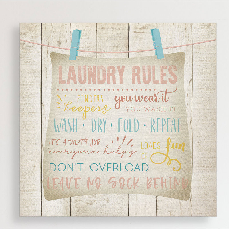 Laundry Rules - Reproduction d'art textuel sur toile, H 10 po x l 10 po x P 1,5 po