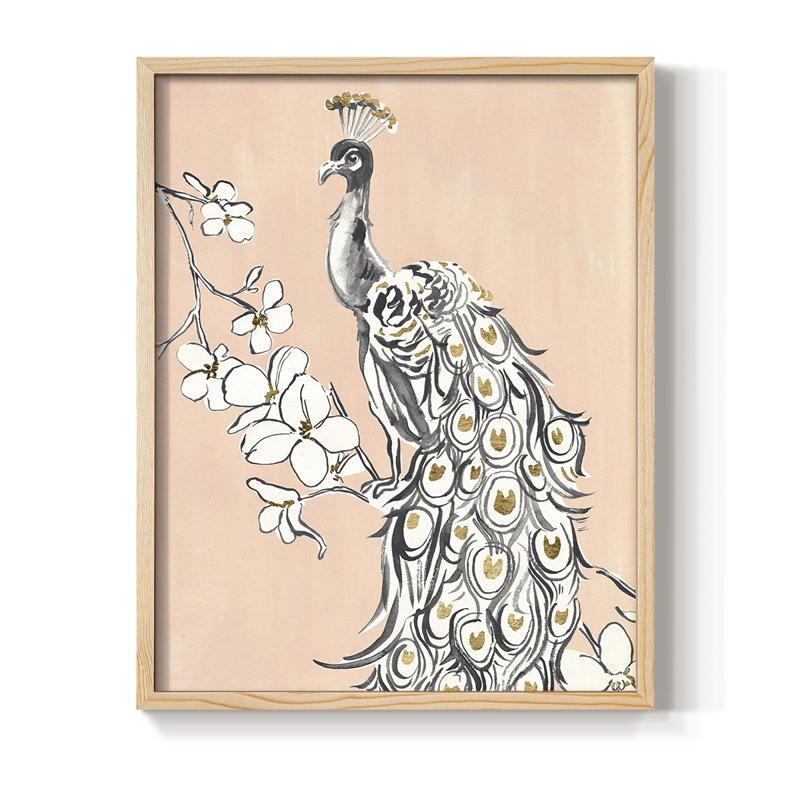 Peacock in Gold II Framed Print - Solid Wood, H 15 po x l 12 po