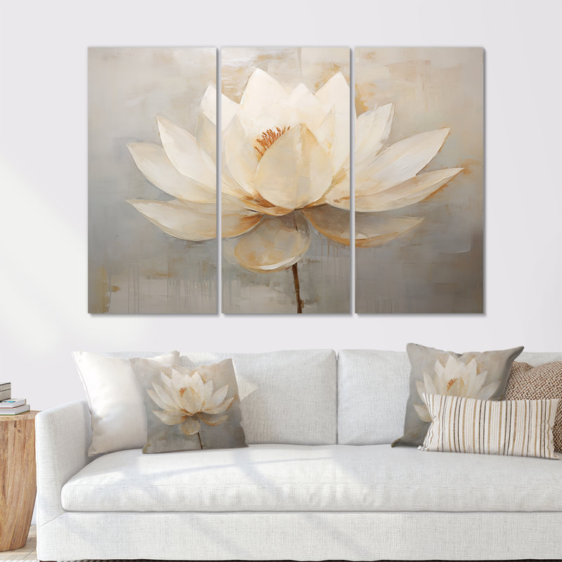 Antique Lotus Connection III - ensemble d'art mural sur toile Lotus, H 32 po x l 48 po x P 1 po