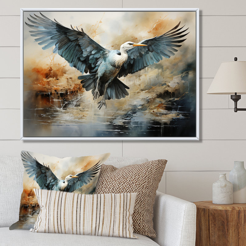 «Japon Art Cranes Flight I», reproduction sur toile, 12" H x 20" W, White Picture Framed