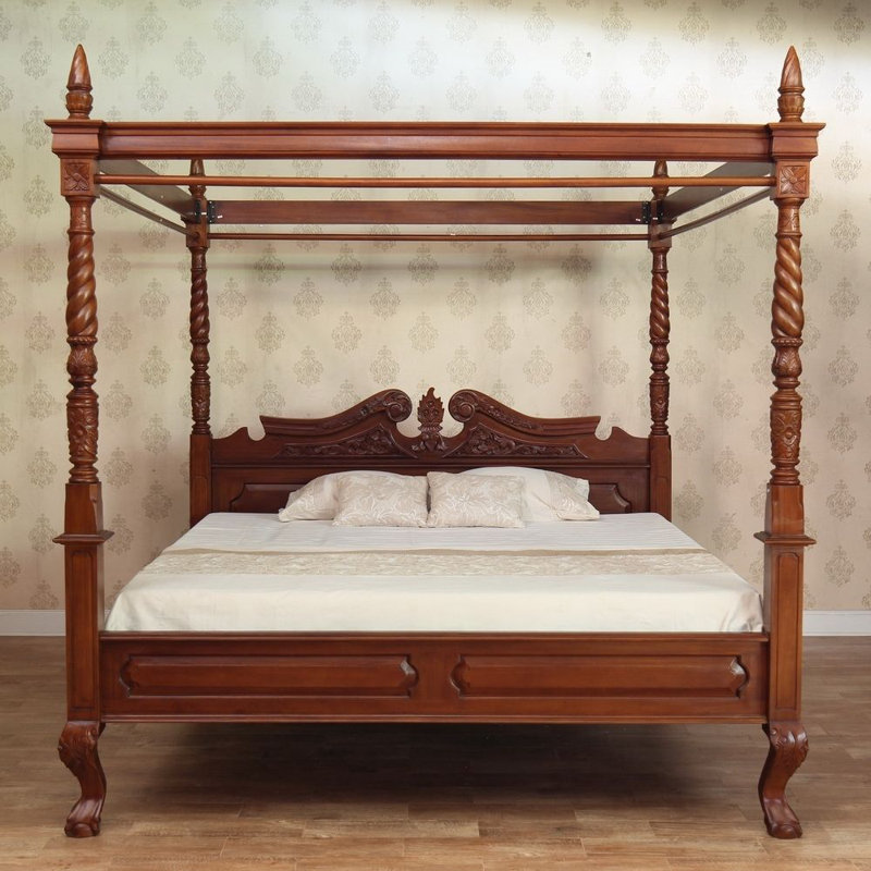 Solid Wood Bed, Wax Polish, Kingsize (5')