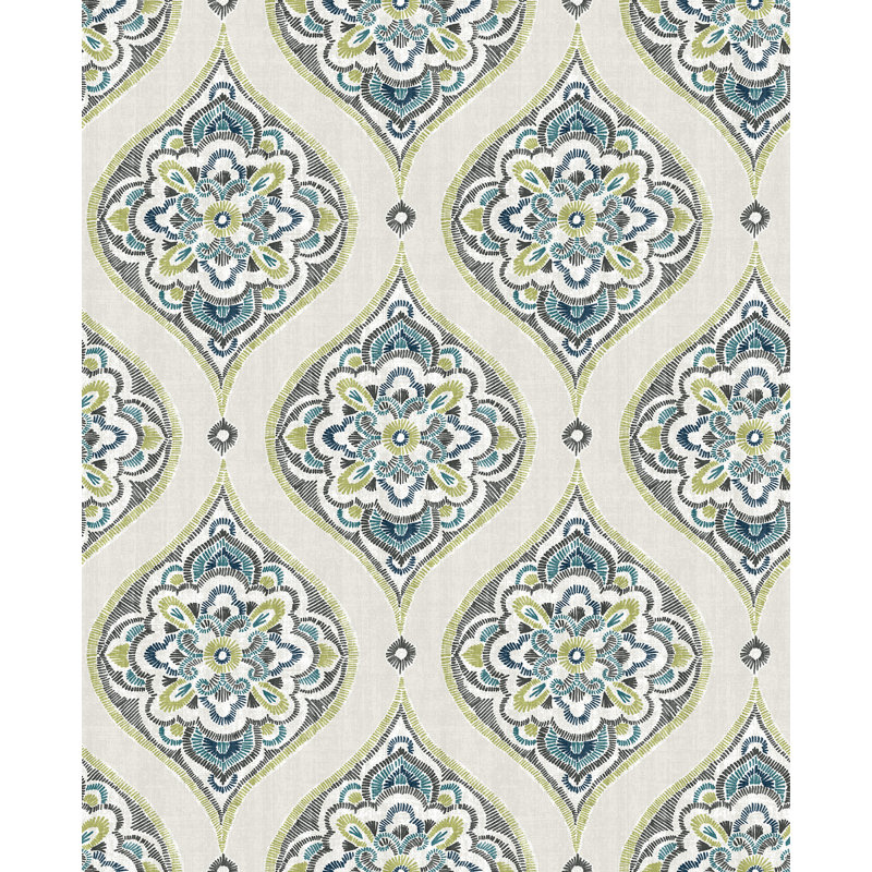 Adele Damask Wallpaper Roll, Green, 33'
