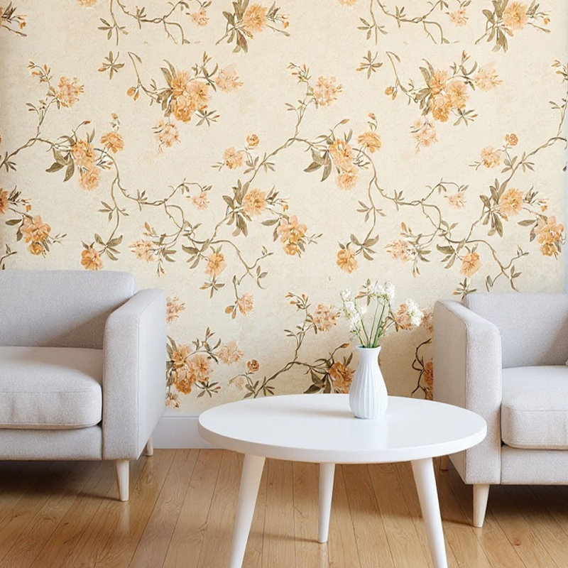 Non-Pasted Non-Woven 3D Embossed Wallpaper Roll, Yellow