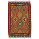 Hand Knotted Wool Area Rug in Multi And Red