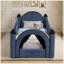 Lit château une place avec barrière de sécurité et rideau, cadre de lit en bois massif, revêtement en tissu bouclé, pour enfants et tout-petits-441334612