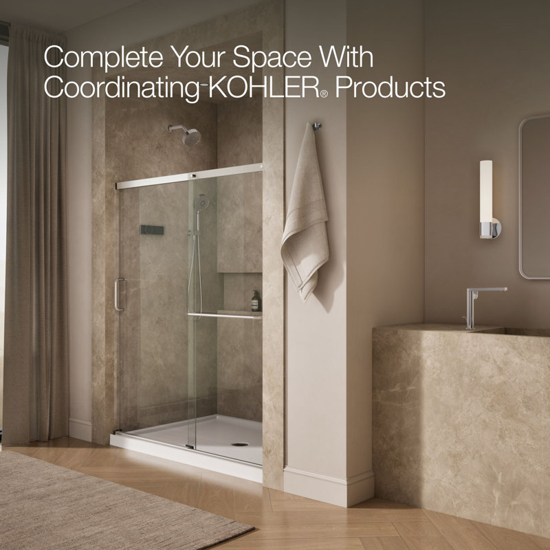 Elate Sliding Shower Door, 70-1/2-In H X 56-1/4 - 59-5/8-In W, With 1/4-In Thick Crystal Clear Glass, Silver/Clear