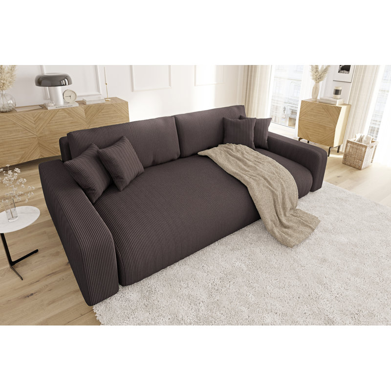 6 Seater Corduroy Sofa Bed, Dark Brown