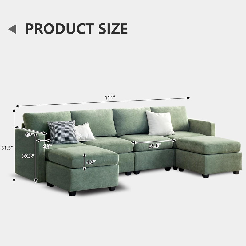 Canapé modulaire rembourré Jaiwan, Lin vert