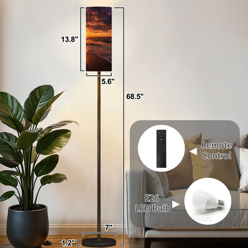 Lampe sur pied avec réflexion sur le ciel dramatique plage tropicale lever de soleil Lampe sur pied à intensité variable avec télécommande Interrupteur au pied avec abat-jour Lampe de coin haute pour salon Bureau de chambre à coucher