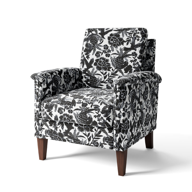 29" Wide Floral Upholstered Armchair With Solid Wood Legs, Traditional Accent Chair, Black