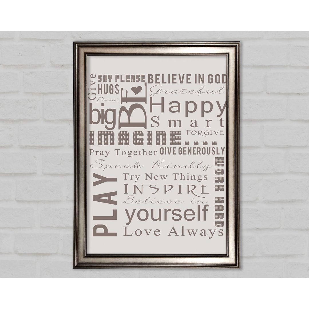 Gerahmtes Poster Home Quote Family Rules Be Happy Love Always Beige