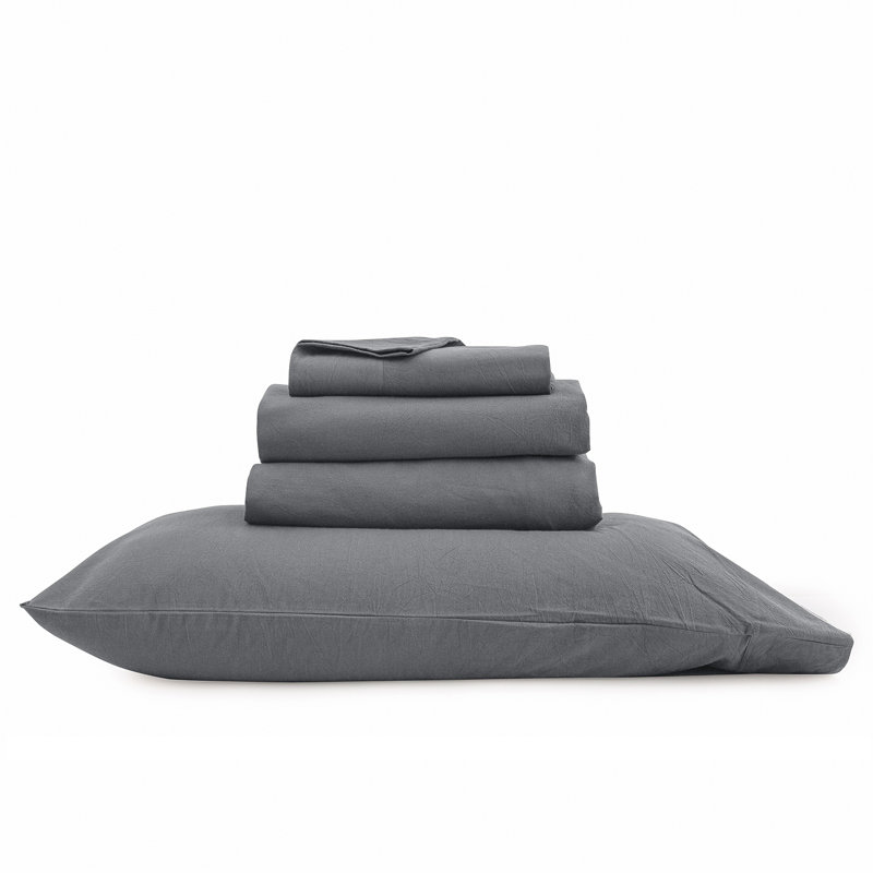 BESTOUCH Sheet Set 100% Washed Cotton Linen Feel Lightweight, Quiet Shade Gray, Full / Double Sheet Set with 2 Pillowcases