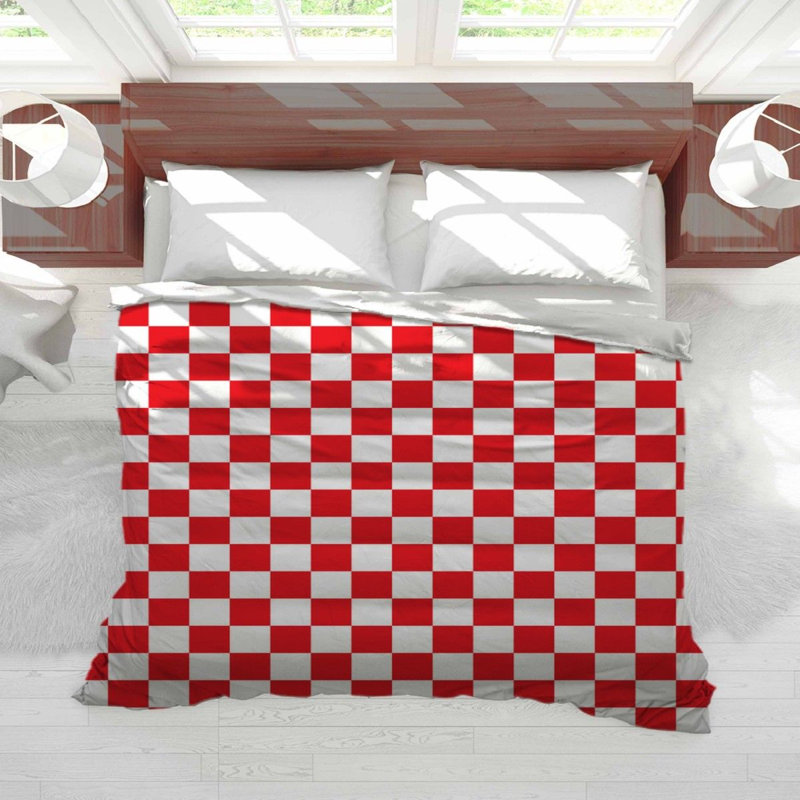 Housse de couette simple à carreaux, Housse de couette pour lit simple, Rouge