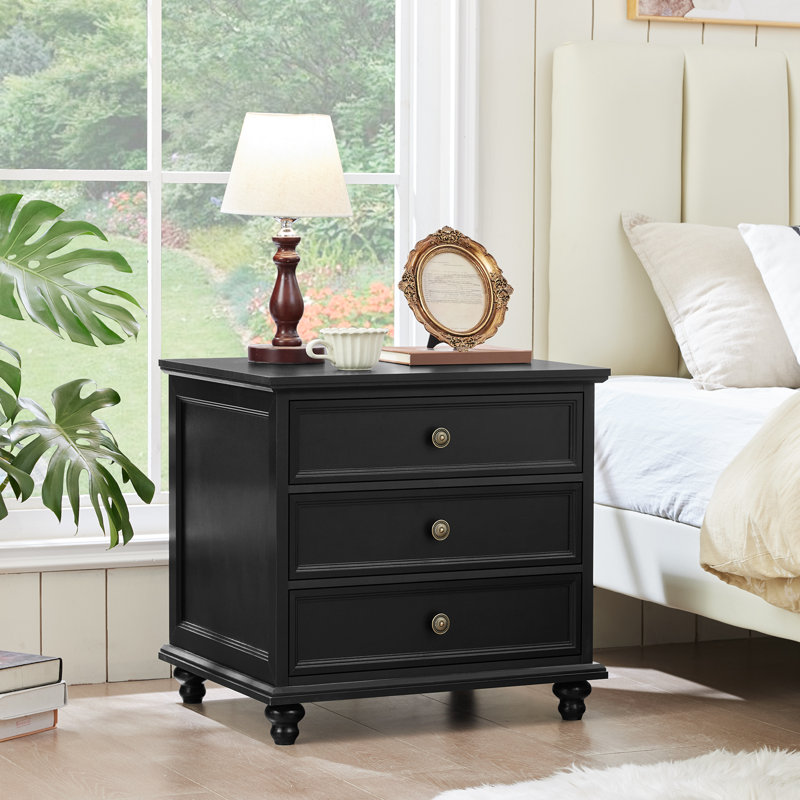 24" Wide Farmhouse Night Stand,Large End Table With 3 Drawers & Metal Handle,Dresser For Bedroom, Bed Side Table Chest Of Drawers Cabinet,Wood Nightstand For Living Room,Closet