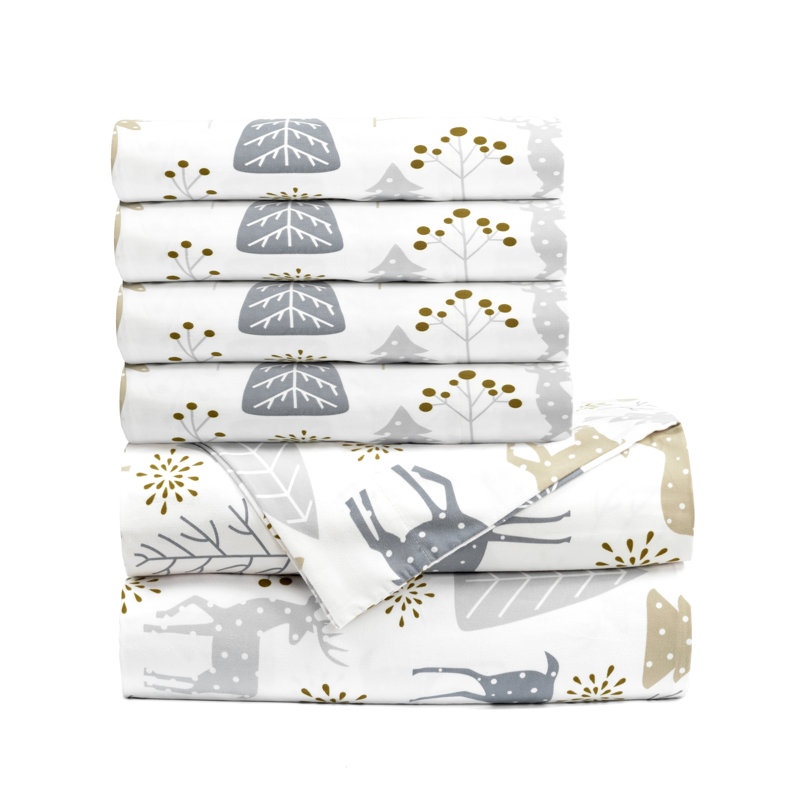 Wonderland Soft Flannel Sheet Set, Neutral/Gray, Twin