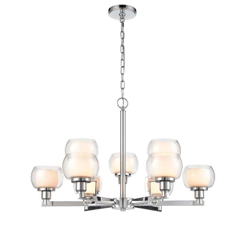 Lustre en roue de chariot à 9 lumières Merrillyn, Chrome poli, Ampoule non incluse