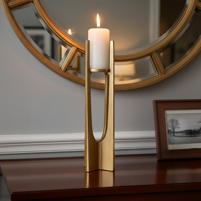 Kamakou Metal Tabletop Tealight Holder, 40cm H x 12cm W x 12cm D, Gold