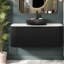 Armoire de salle de bain flottante moderne avec lavabo, marbre noir robuste et verre