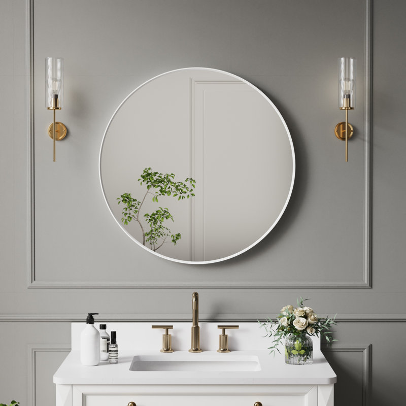 Miroir de coiffeuse biseauté Hellie, Noir, 32 po x 32 po, Round