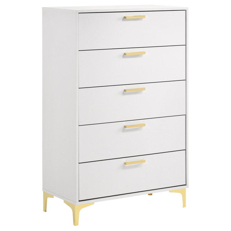 Commode rectangulaire blanche à 5 tiroirs Karena