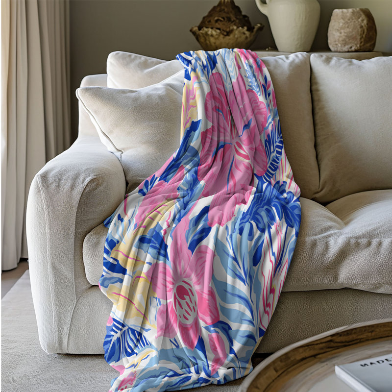 Watercolor Flower Art - 1 pièce Sherpa Premium, Grand lit