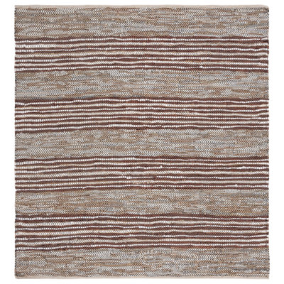 Gereldine Vintage Leather Hand Woven Leather/Jute Striped Rug in Beige/Natural