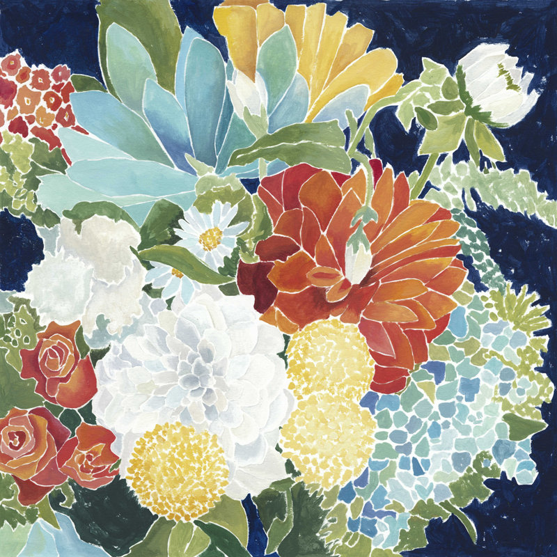 «Midnight Florals III» par Megan Meagher - peinture sur toile tendue, H 36 po x l 36 po x P 1,25 po