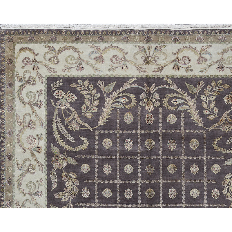 Tapis brun et ivoire de haute qualité noué à la main