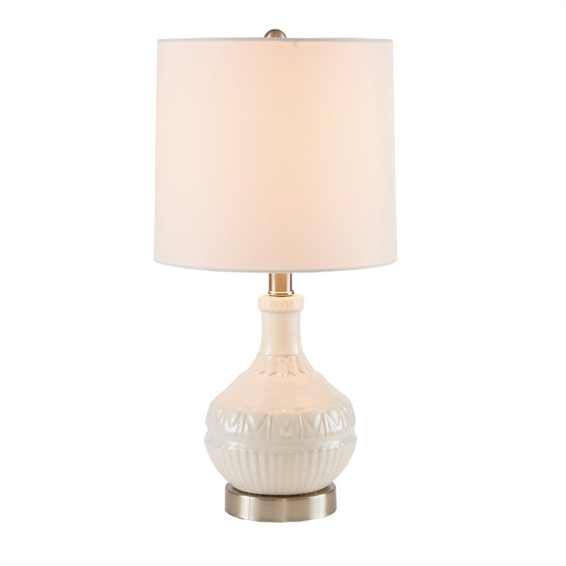 White Ceramic Boho Table Lamp with Tapered Drum Shade
