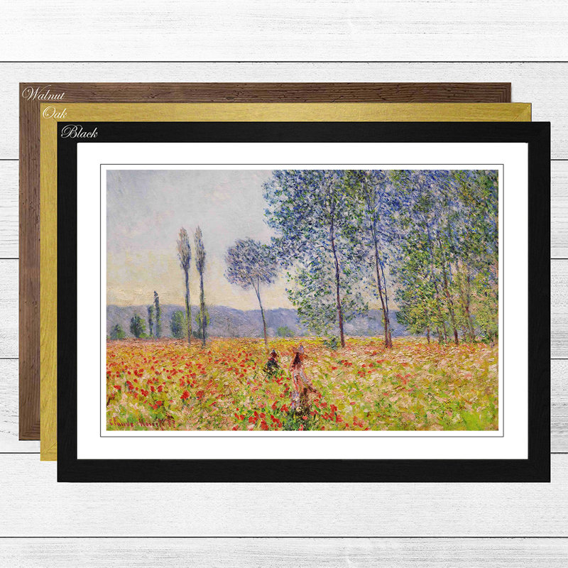 Walking in the Fields by Claude Monet Framed Wall art - Framed Print, Oak