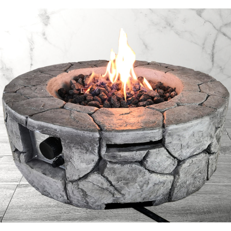 40000 Outdoor Fire Pit - 8 Hours Fuel Burn, Fiber Concrete, Stainless Steel Burner, Propane And Natural Gas, Gray Heating 8H Reinforced Combustion Part, &
