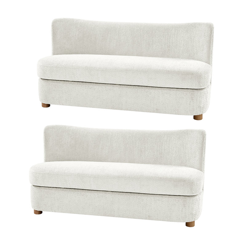 Greigh 160cm W Modern Upholstered Boucle Curved 2 seater sofa Set of 2, Ivory