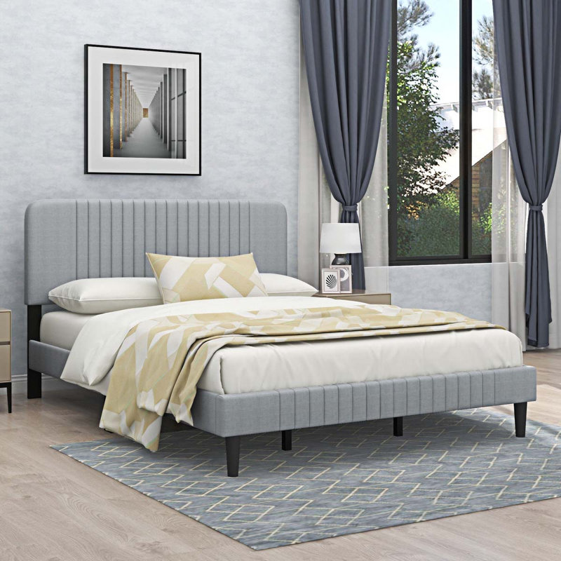 Lit plateforme, Gris clair, Grand