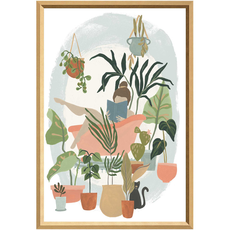 " Plant Lady Bath I " by June Erica Vess, White Frame, 19.625" H x 13.625" W x 1" D