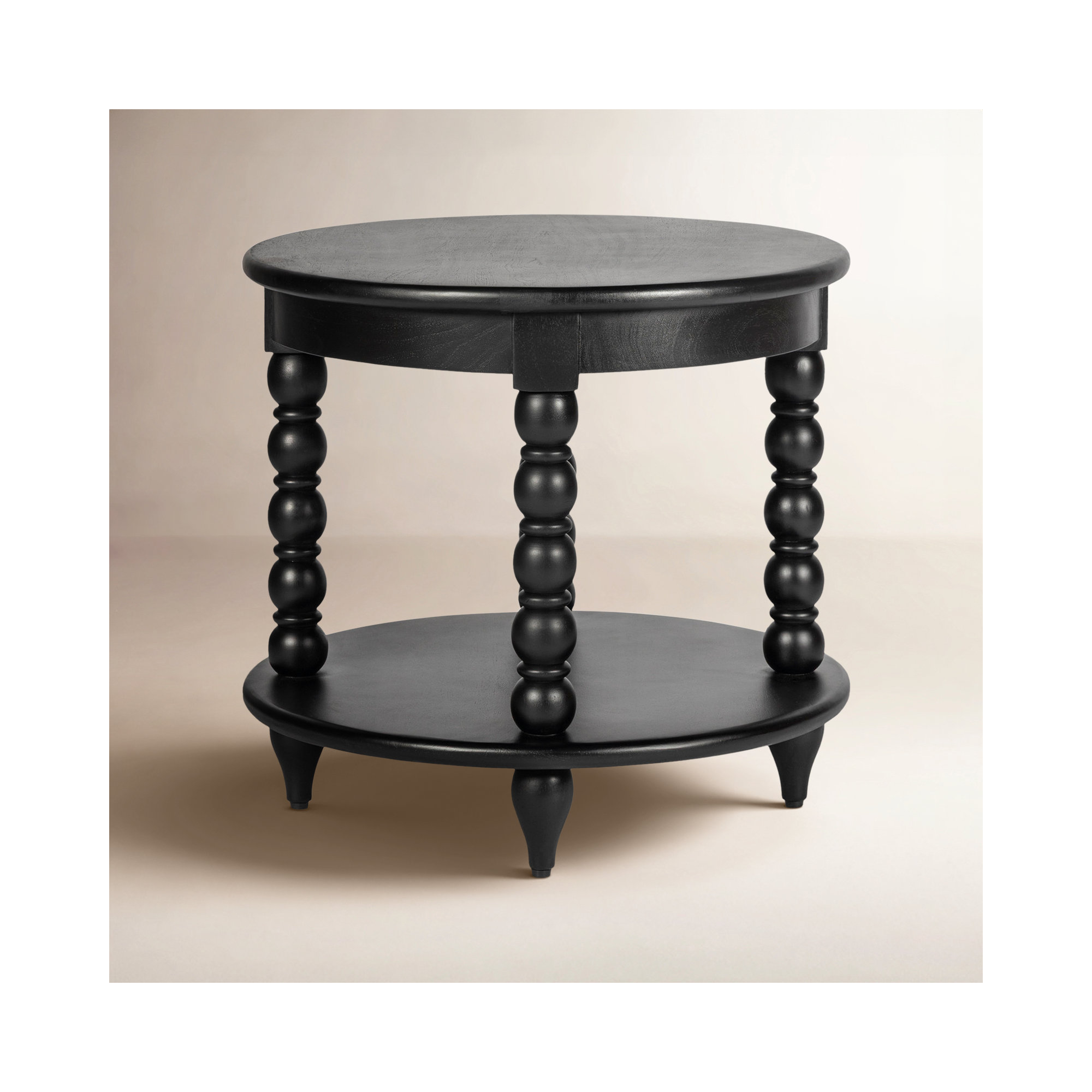 Isabel Spindle Solid Wood Round End Table, 24" H x 22"W x  24" D, Black