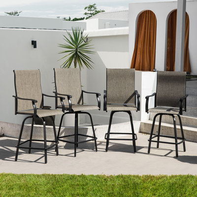Sour Citrus Outdoor Bar Stools Set Of 4 Swivel Patio Bar Stools With Weather Resistant PVC-coated polyester Fabric For Deck, Poolside, Garden, Porch, Brown