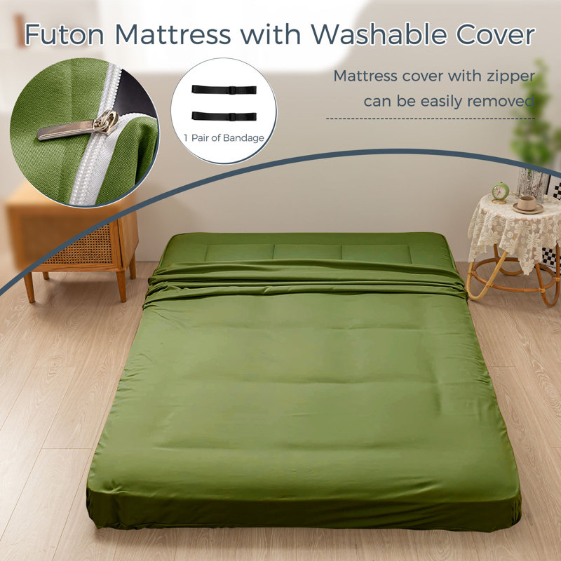 Kumari 6'' Thick Floor Futon Mattress, Queen, Green