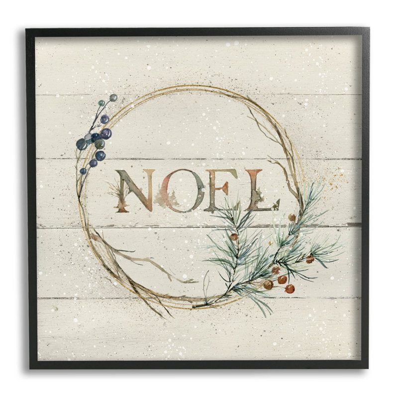 Art giclée de Noël avec couronne de Noël par Carol Robinson, Giclée encadrée noir minuit, H 12 po x l 12 po x P 1,5 po