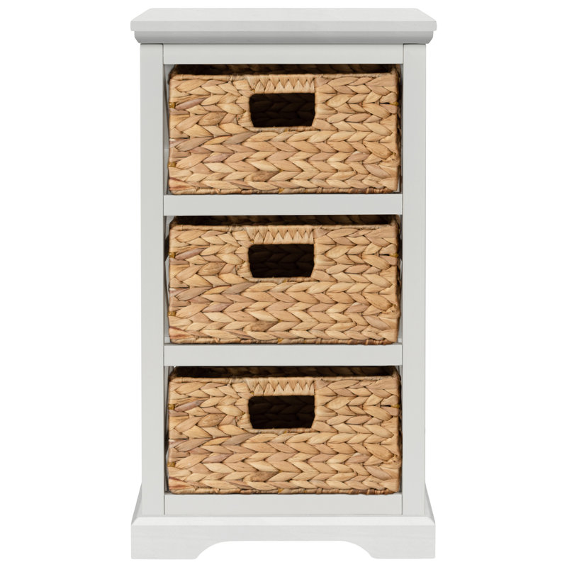 Table de bout carrée en X à 3 tiroirs avec 3 paniers de rangement en osier Backman, Blanc