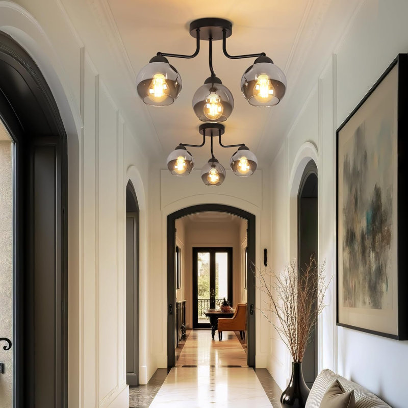 3-Light Black Glass Flush Mount 