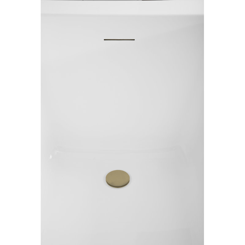 59" Streamline Soaking Freestanding Tub and Tray With Internal Drain, Brushed Brass
