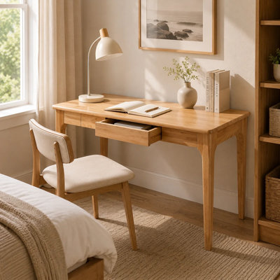 Bureau d'écriture en bois massif avec 2 tiroirs, bureau d'ordinateur Mid-Century moderne de 47 po pour chambre à coucher, salle d'étude, salon et petits espaces